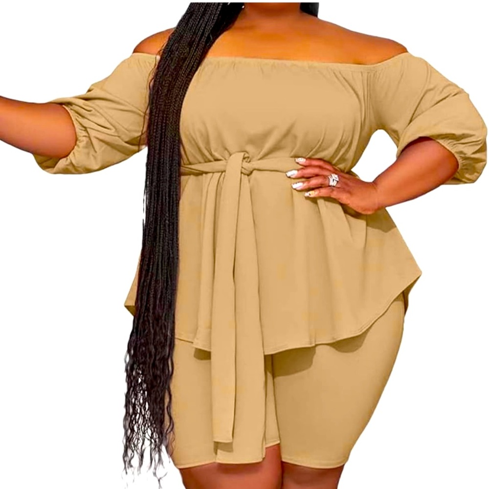 Tan 2-Piece belted outfit